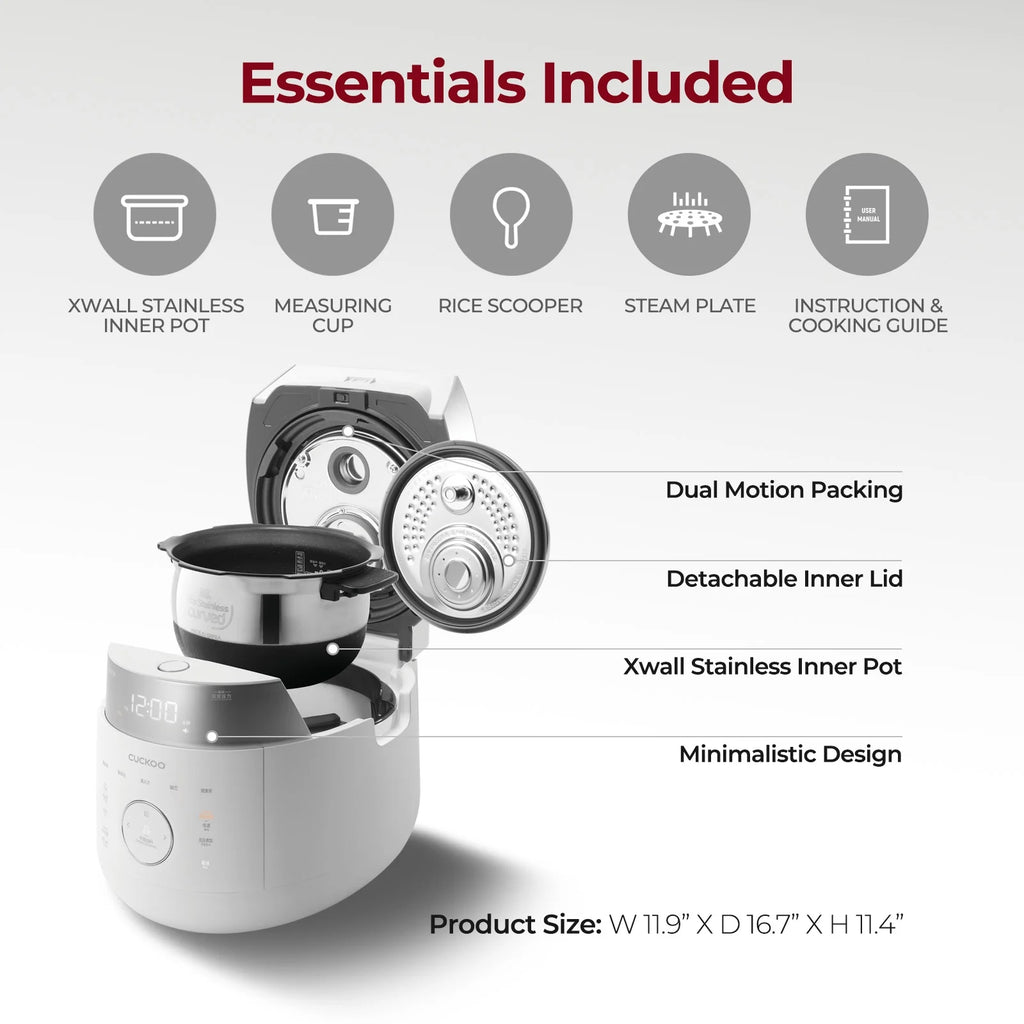 Cuckoo 10 Cup Dry Induction Heating Twin Pressure Rice Cooker with Micom Logic Tech, Nonstick Pot, Warmer, 25 Menu Modes and Voice Guide in White (CRP-LHTR1009FW)