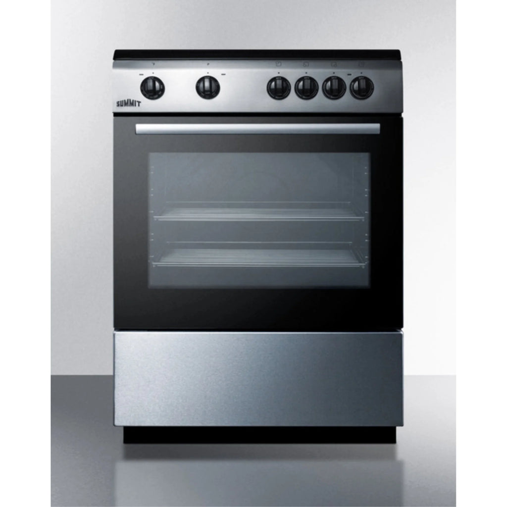 24" wide smooth top electric range in slide-in style and white finish, with storage drawer and large oven window in black glass