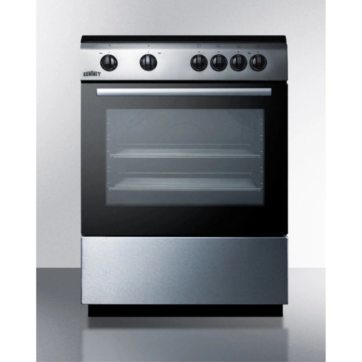 24" wide smooth top electric range in slide-in style and white finish, with storage drawer and large oven window in black glass