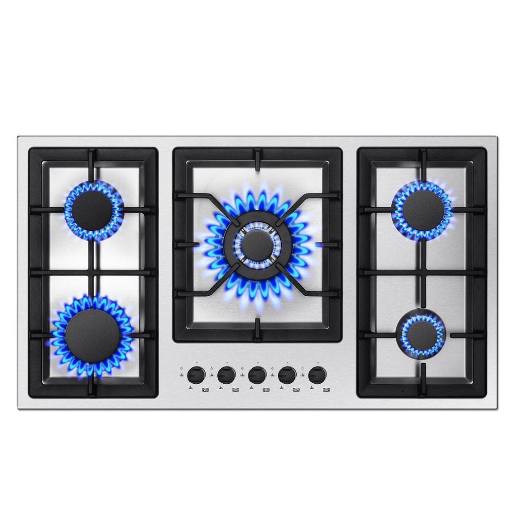 Amzgachfktch 36 Inch Gas Cooktop 5 Burner Built in Stainless with Thermocouple Protection, LPG/Natural Gas Convertible