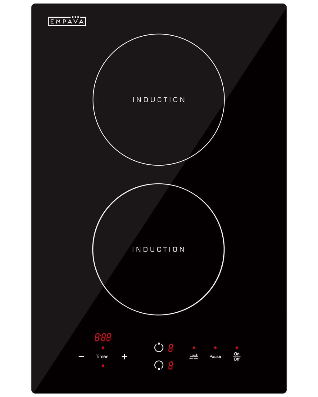 Empava Electric Stove Induction Cooktop Vertical with 2 Burners Vitro Ceramic Smooth Surface Glass