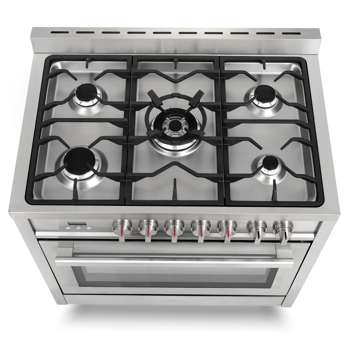 Cosmo 4 Piece Kitchen Appliance Packages with 36" Freestanding 220/240V Dual Fuel Range 36" Island Range Hood 24" Built-in Integrated Dishwasher & French Door Refrigerator Kitchen Appliance Bundles