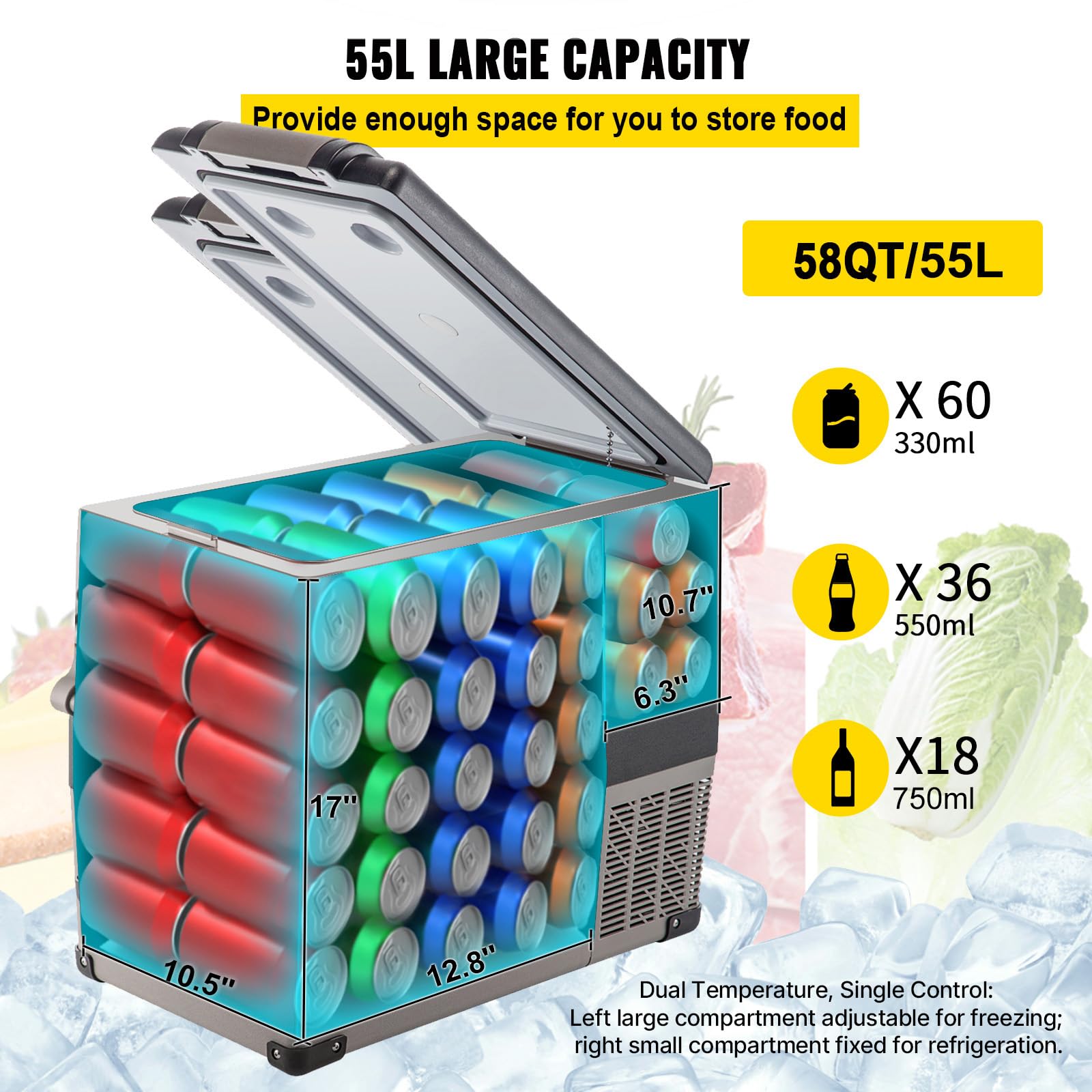 VEVOR Glacière Électrique Voiture, 55 L, Réfrigérateur Portable à Compression, Mini Frigo, 69x34,5x53,1 cm