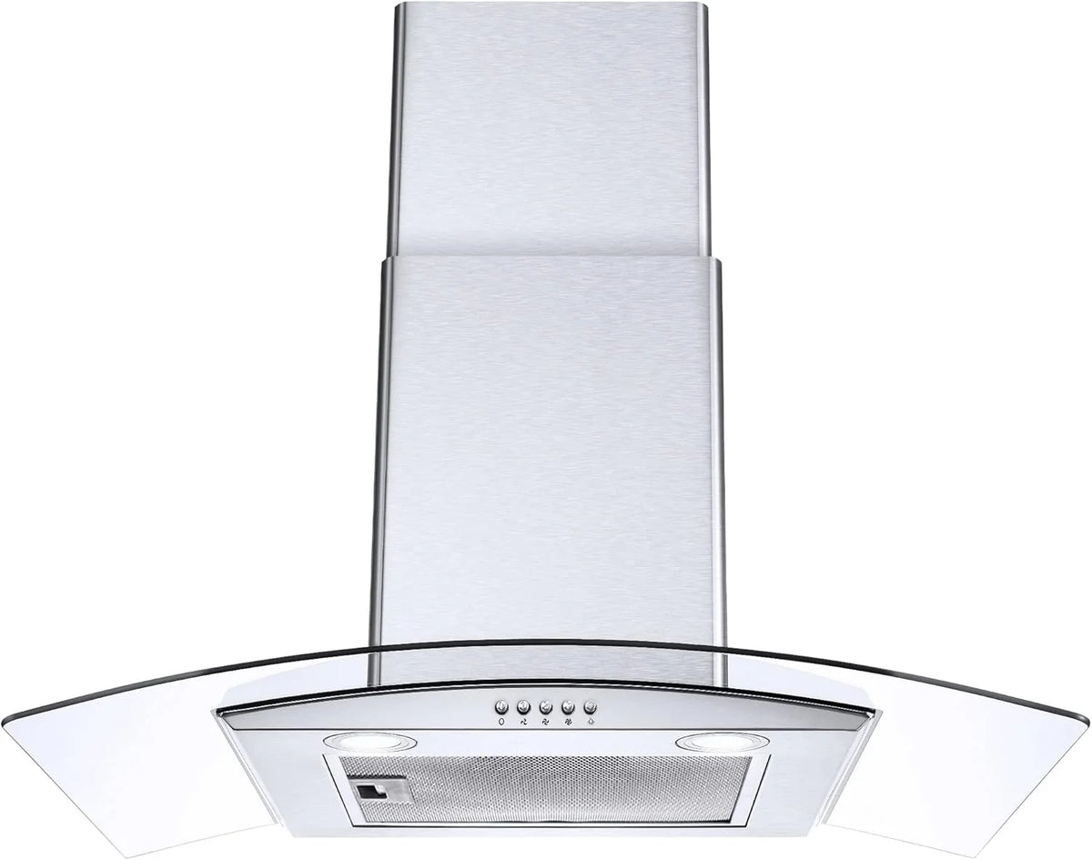 Range Hood 30 Inch, Tieasy Wall Mount Kitchen Hood with Ducted / Ductless Convertible Duct, Stainless Steel Chimney and Aluminum Filters, LED Lights, 3 Speed Fan, Push Button