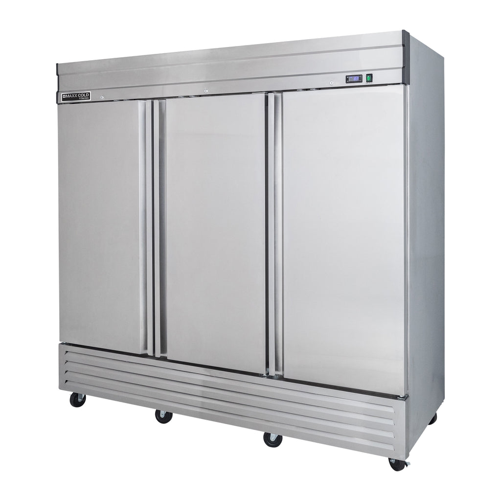Maxx Cold V-Series 3 Door Reach-In Freezer, Bottom Mount, 81"W, 65 cu. ft. Storage Capacity, in Stainless Steel (MVF-72FDHC)