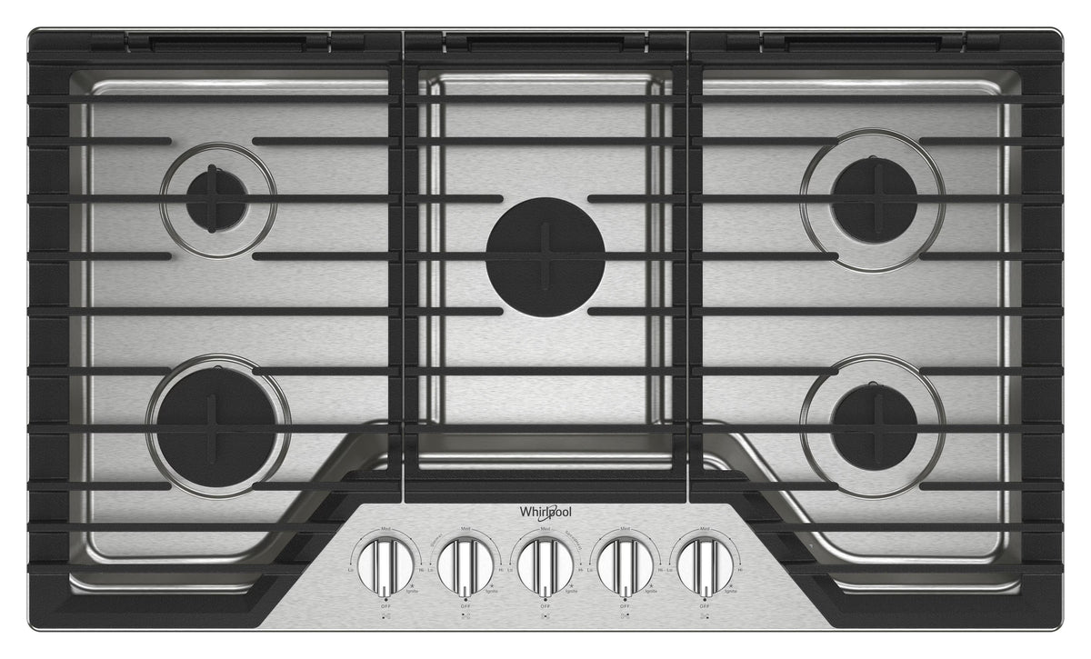 Whirlpool 36 Inch Gas Cooktop, 5 Burner Stainless Steel WCGK5036PS