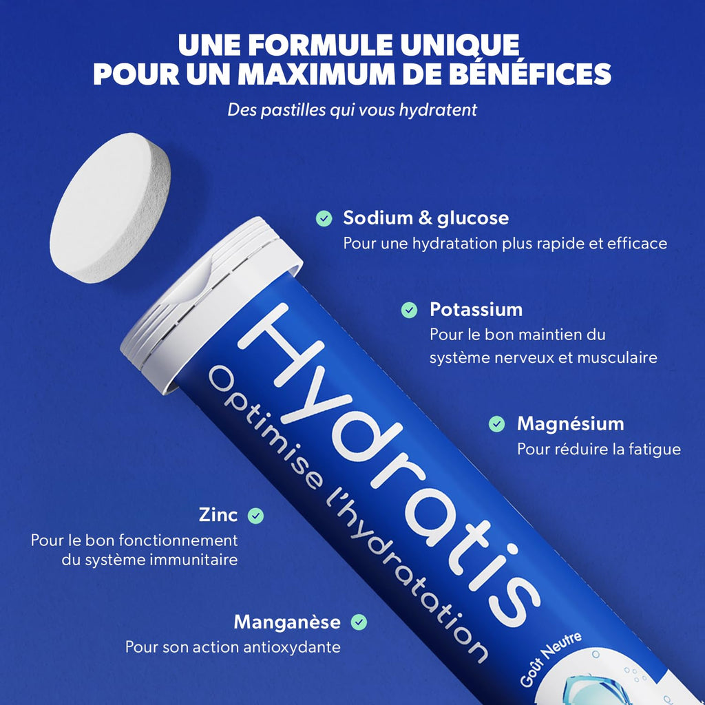 HYDRATIS - Pastilles Hydratation Electrolytes - Mix Fruits des Bois + Pêche + Citron/Sureau - Améliore l'Hydratation et Favorise l'Énergie - Sport, Récupération - 3 tubes (60 Pastilles)