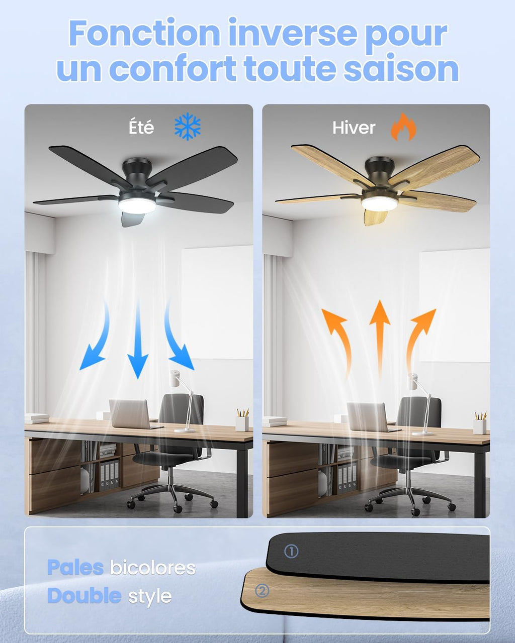Airwit 106 cm Ceiling Fan with Light Double Sided Blade, Silent LED Ceiling Fan with Remote Control and Reversible DC Motor for Bedroom, Living Room, Kitchen