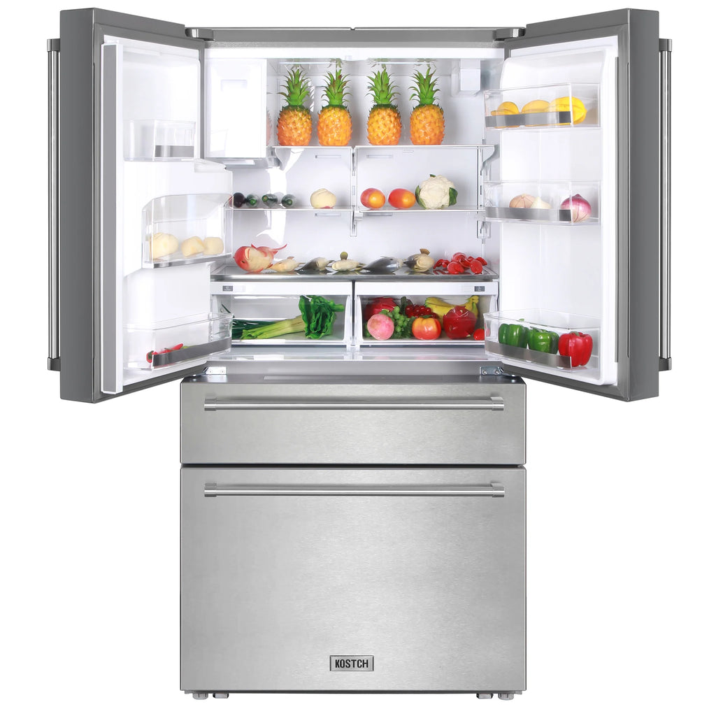 KOSTCH Counter-Depth 21.6-cu ft 4 -Door French Door Refrigerator with Ice Maker with Water and Ice Dispenser ( Stainless steel ) ENERGY STAR Certified