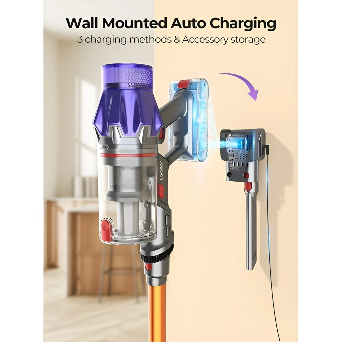 Laresar Cordless Vacuum, Real 50kPa Suction, 500W Motor, 60min Runtime, Quiet, Premium Build for Pets & Floors