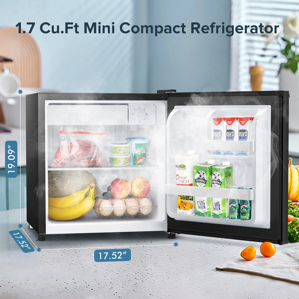 1.7 Cu ft Compact Single Door Refrigerator - Energy Efficient, Reversible Door, Perfect for Home, Office, or Dorm, Black