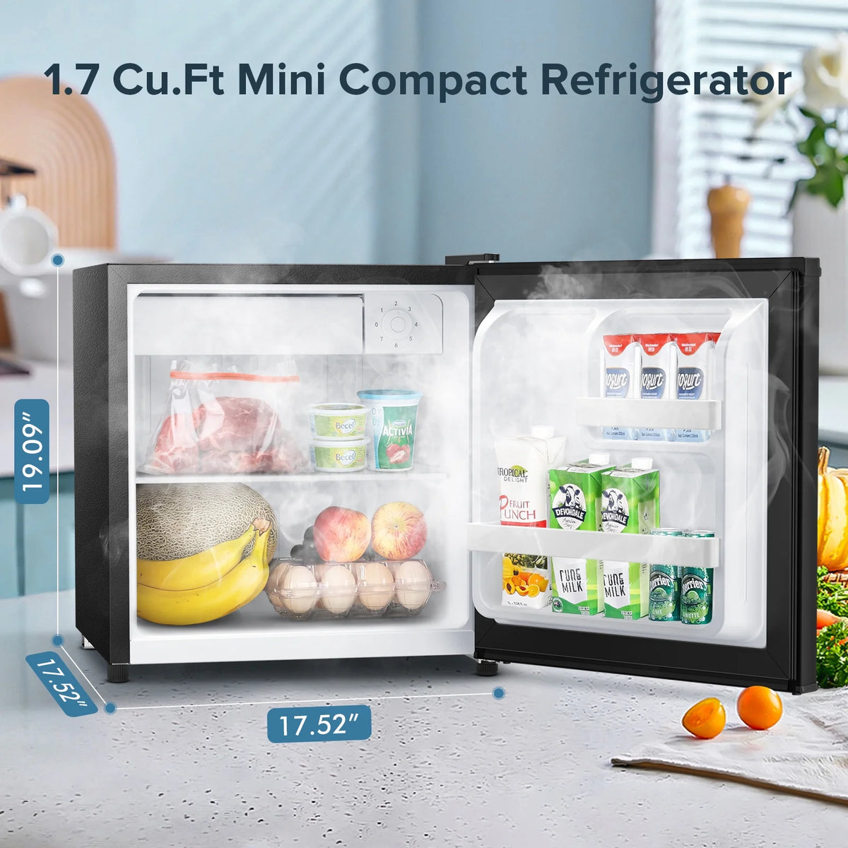 1.7 Cu ft Compact Single Door Refrigerator - Energy Efficient, Reversible Door, Perfect for Home, Office, or Dorm, Black