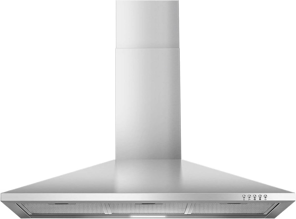 36-inch Wall Mount Range Hood 450CFM 3-Speed, Stainless Steel with LED Light, Adjustable Chimney 15.7-30.7in, Ducted/Ductless Ready, Quiet Under 55dB, 5-Layer Filters