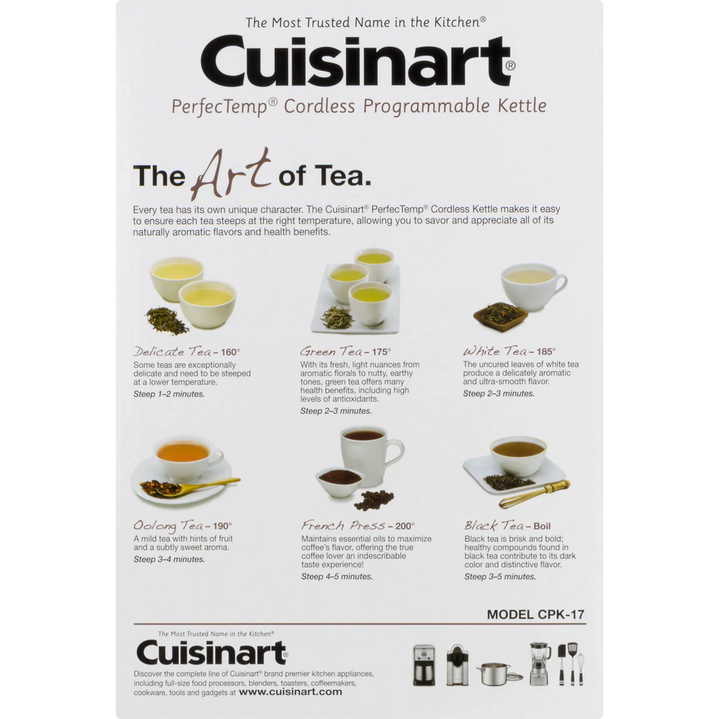 Cuisinart PerfectTemp Cordless Electric Kettle Brushed Stainless Steel (CPK-17) with 1 YR CPS Enhanced Protection Pack
