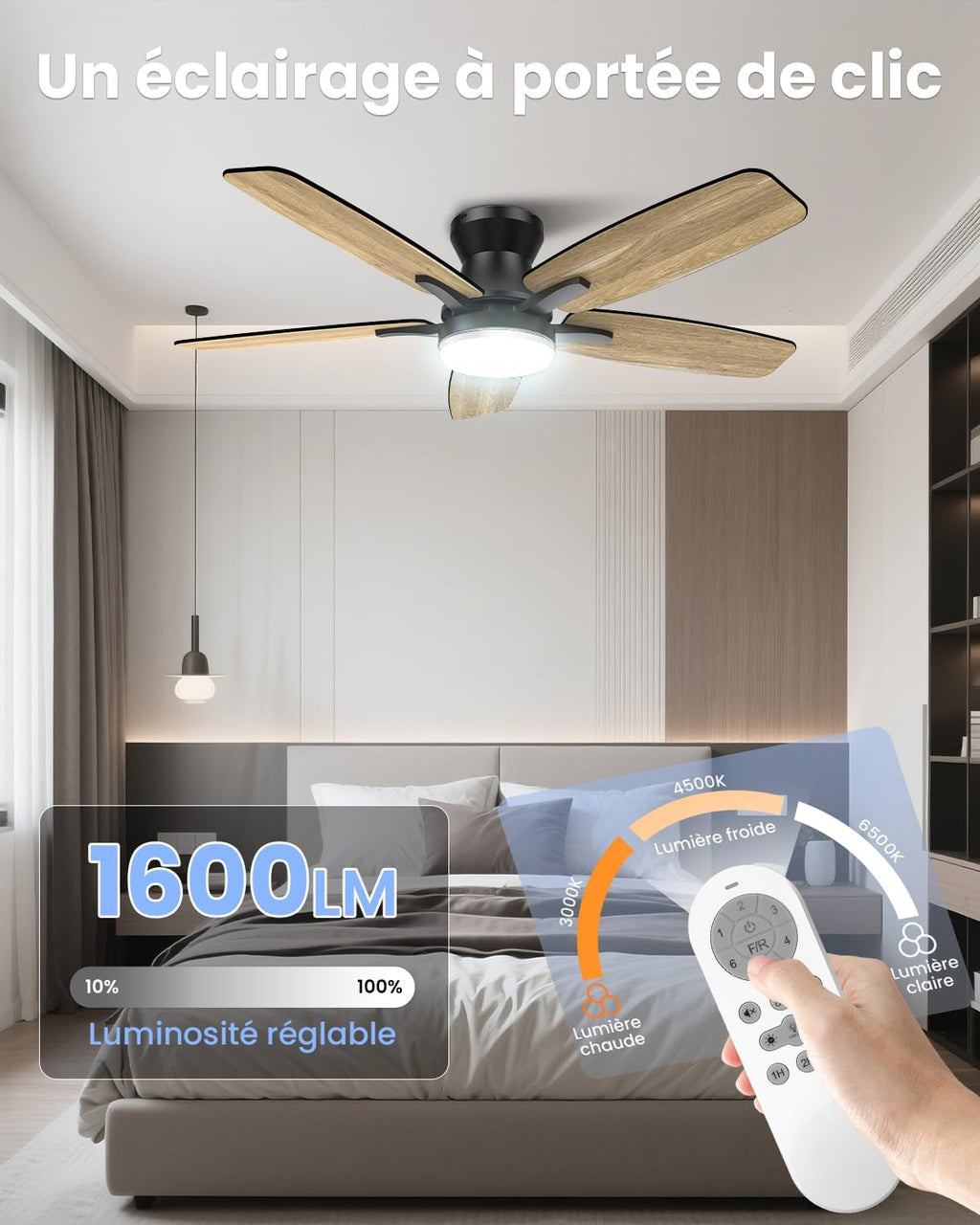 Airwit 106 cm Ceiling Fan with Light Double Sided Blade, Silent LED Ceiling Fan with Remote Control and Reversible DC Motor for Bedroom, Living Room, Kitchen