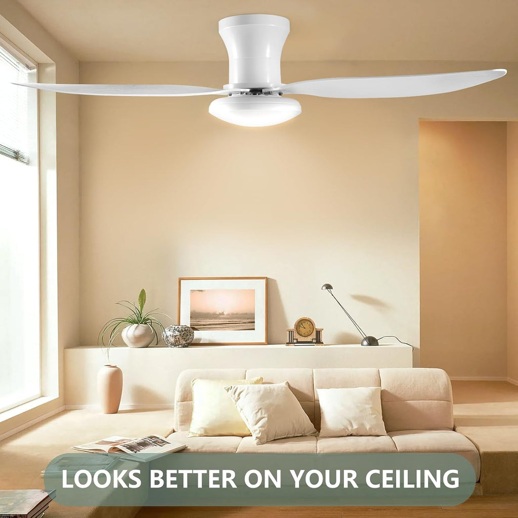 100 cm Mute Ceiling Fan with Light – Remote Control, 60 W Ceiling Fan Reversible DC-motor 6 Speeds Fan, Timer, For All Seasons, White