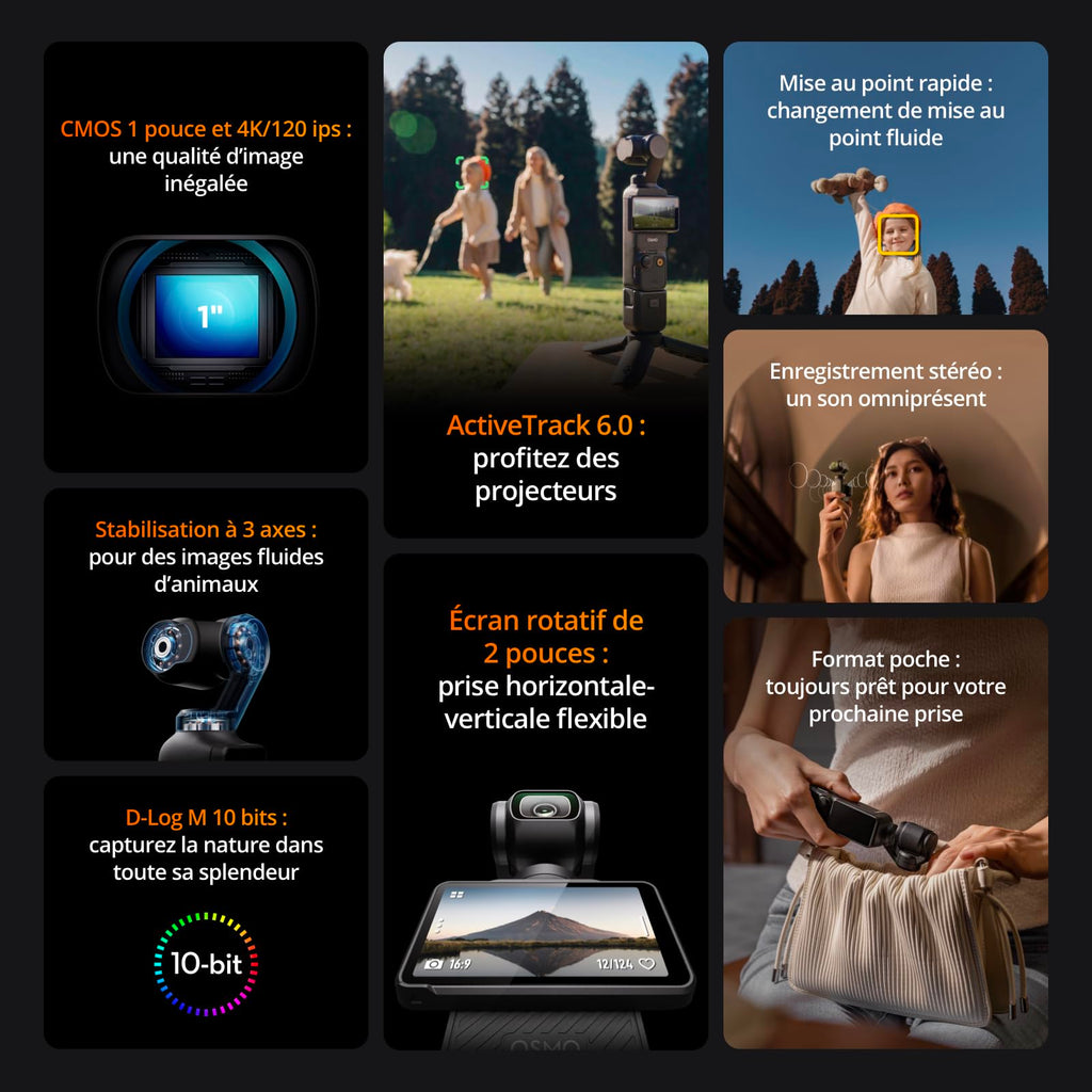 Dji Osmo Pocket 3, Caméra Vlogging CMOS 1'' et Vidéo 4k/120 Ips
