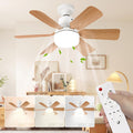 Ceiling Fan with Light, Remote Control, 51 cm, Bedroom Chandelier, Wood Grain, 3 Speed, Continuous Brightness and Colour Temperature Adjustment for Bedrooms, Balconies, Corridors and Living Rooms