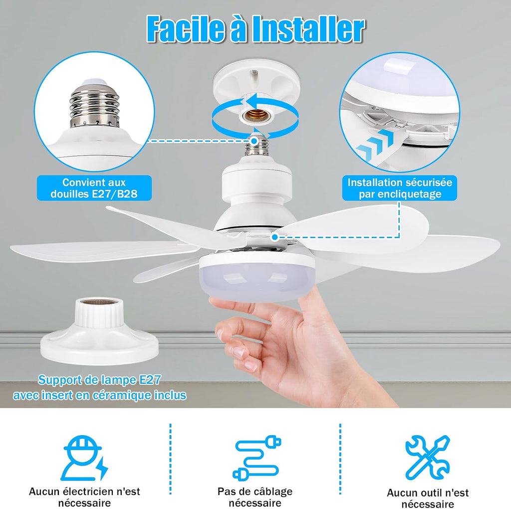 BuzzoXerex Ceiling Fan with Light and Remote Control, 52CM 40W Small Dimmable LED Fan, 2000LM, 3 Colours 3000-6500K, 3 Speed, E27 Socket for Bedroom, Kitchen, Bathroom