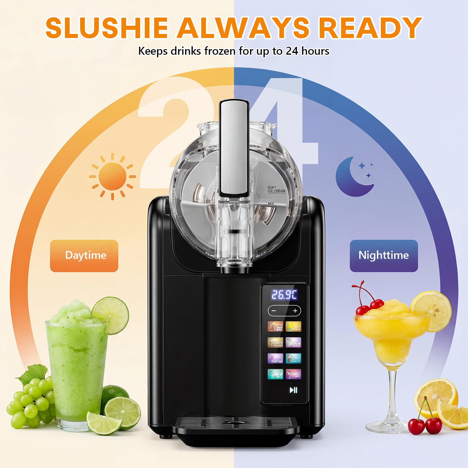 Machine à Granité Slush Machine 2L Machine à Slush,machine à granité avec écran LED, 7-in-1 Slush Machine Permet de réaliser des glaces, des smoothies, milkshakes,cocktails et des margaritas