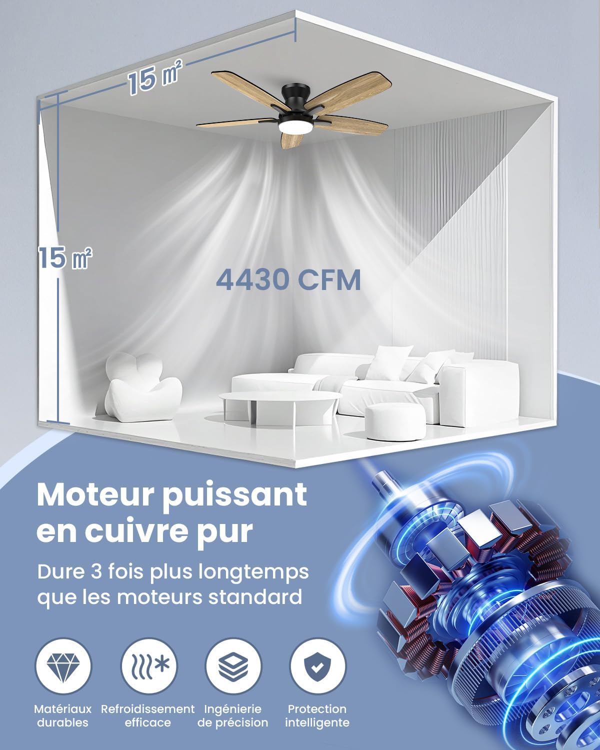 Airwit 106 cm Ceiling Fan with Light Double Sided Blade, Silent LED Ceiling Fan with Remote Control and Reversible DC Motor for Bedroom, Living Room, Kitchen