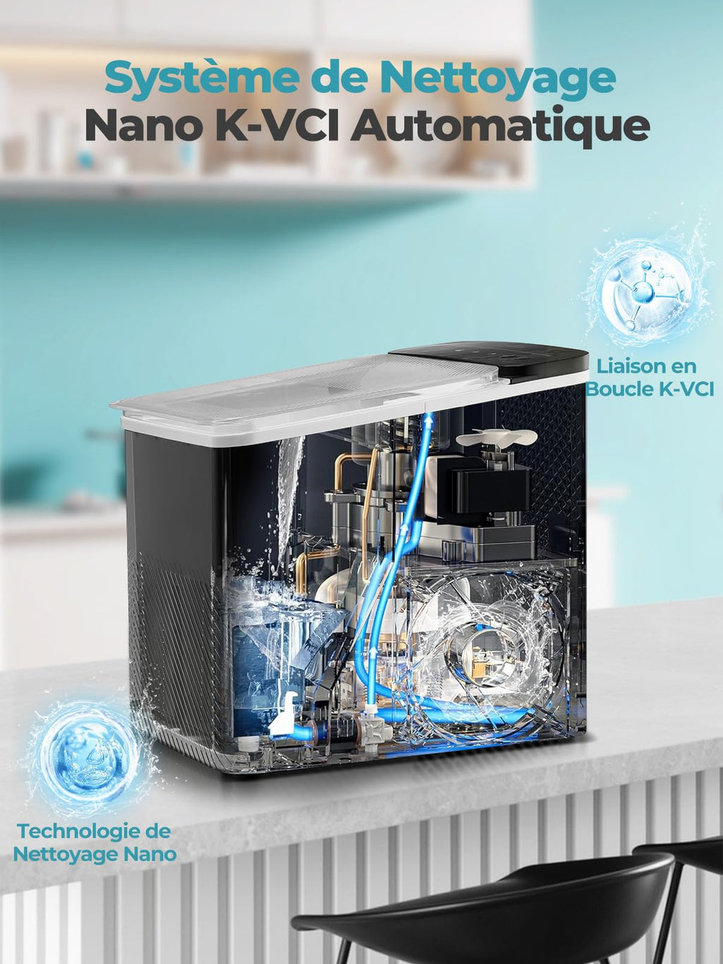 FOHERE Machine à Glaçons 14KG, Autonettoyante, 2 Tailles de Glaçons