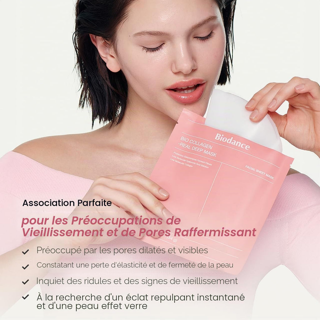 BIODANCE Bio-Collagen Real Deep, Masque Visage Hydrogel au Collagène, Masque de Nuit Hydratant, Soin des Pores et de l’Élasticité, K-Beauty Coréenne, 4 Masques