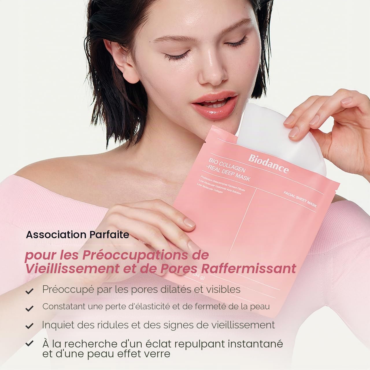 BIODANCE Bio-Collagen Real Deep, Masque Visage Hydrogel au Collagène, Masque de Nuit Hydratant, Soin des Pores et de l’Élasticité, K-Beauty Coréenne, 4 Masques