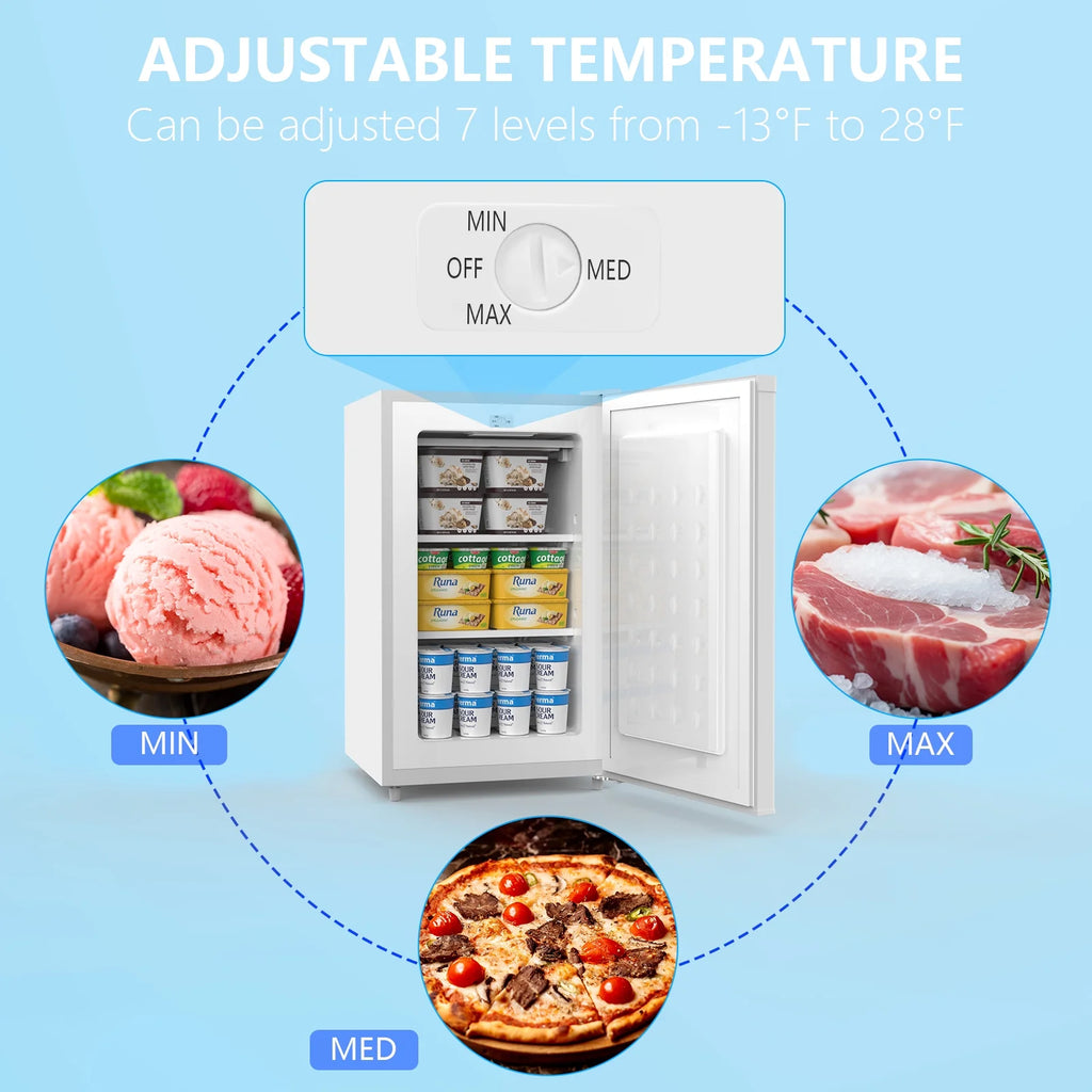 KNDKO Upright Freezer, 3.0Cu.ft Mini Freezer with Adjustable Thermostat & Removable Shelves, Stand Up Freezer for Home/Office, Black