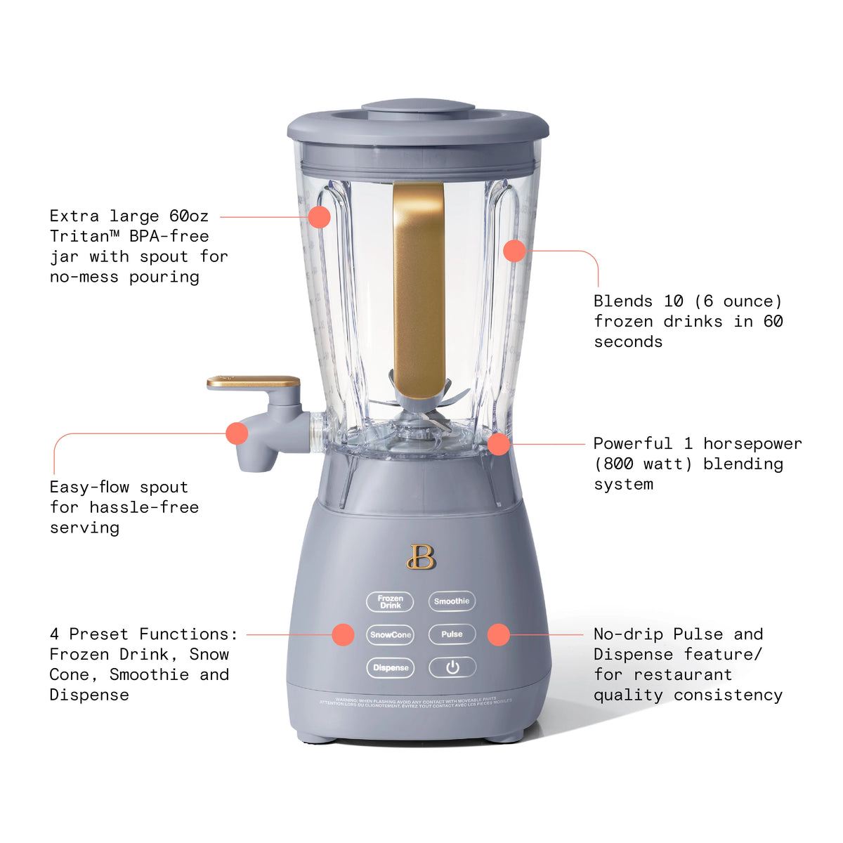 Beautiful Slush Crush 60 oz 4-Speed Frozen Drink Maker, White Icing by Drew Barrymore