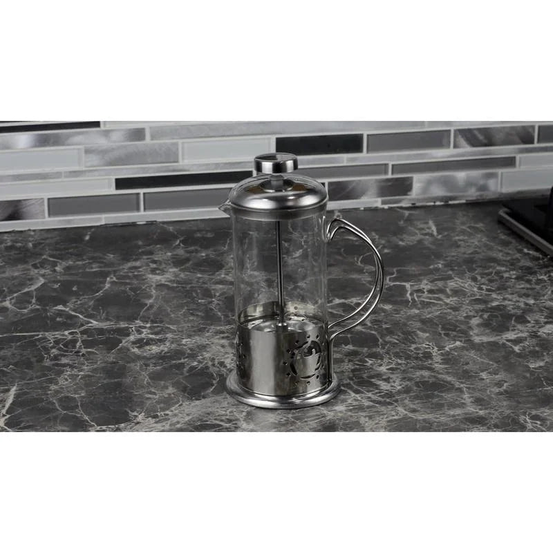 Single Serve French Press Coffee Maker �C 12 oz Mini Stainless Steel & Glass Brewer for 1 Cup, Portable & Affordable Manual Coffee Press with Fine Mesh Filter for Home, Travel, or Camping