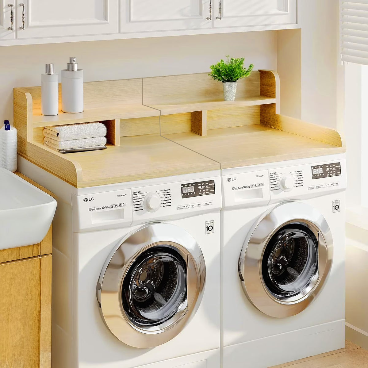 Washer Dryer Countertop with Non-slip Pads,Depth Double Layer Organizer for Washer and Dryer Laundry Hamper Counter Storage,Gray�� Matte