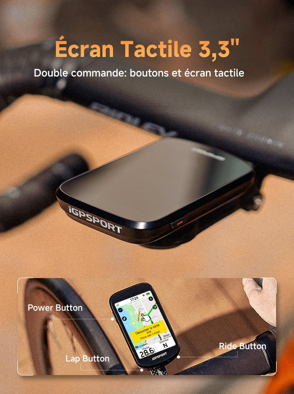 iGPSPORT BSC500 Compteur Velo sans Fil, Tactile 3,3" Map Vocale Navigation