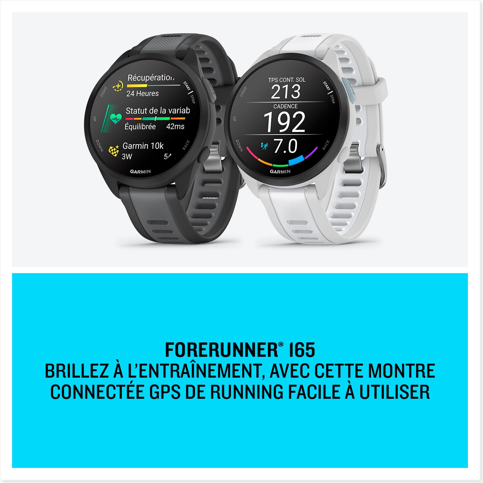 Garmin Forerunner 165, Montre GPS connectée de Running, Blanc/Gris, 43mm