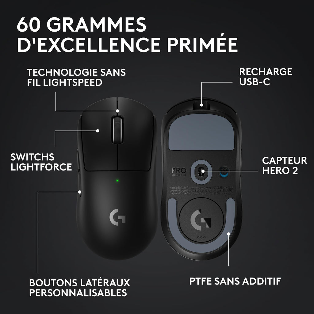 Logitech G PRO X SUPERLIGHT 2, souris gaming sans fil