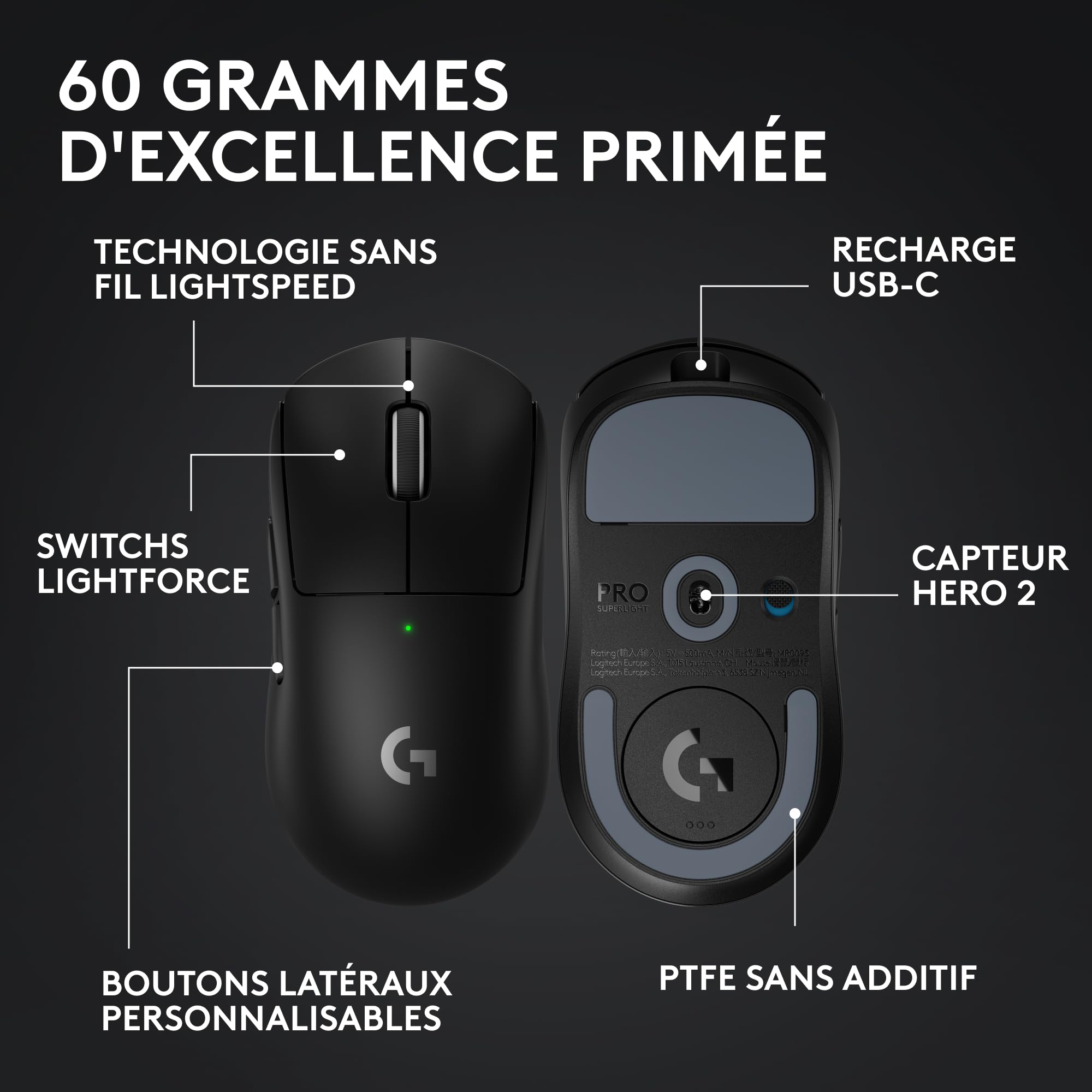 Logitech G PRO X SUPERLIGHT 2, souris gaming sans fil
