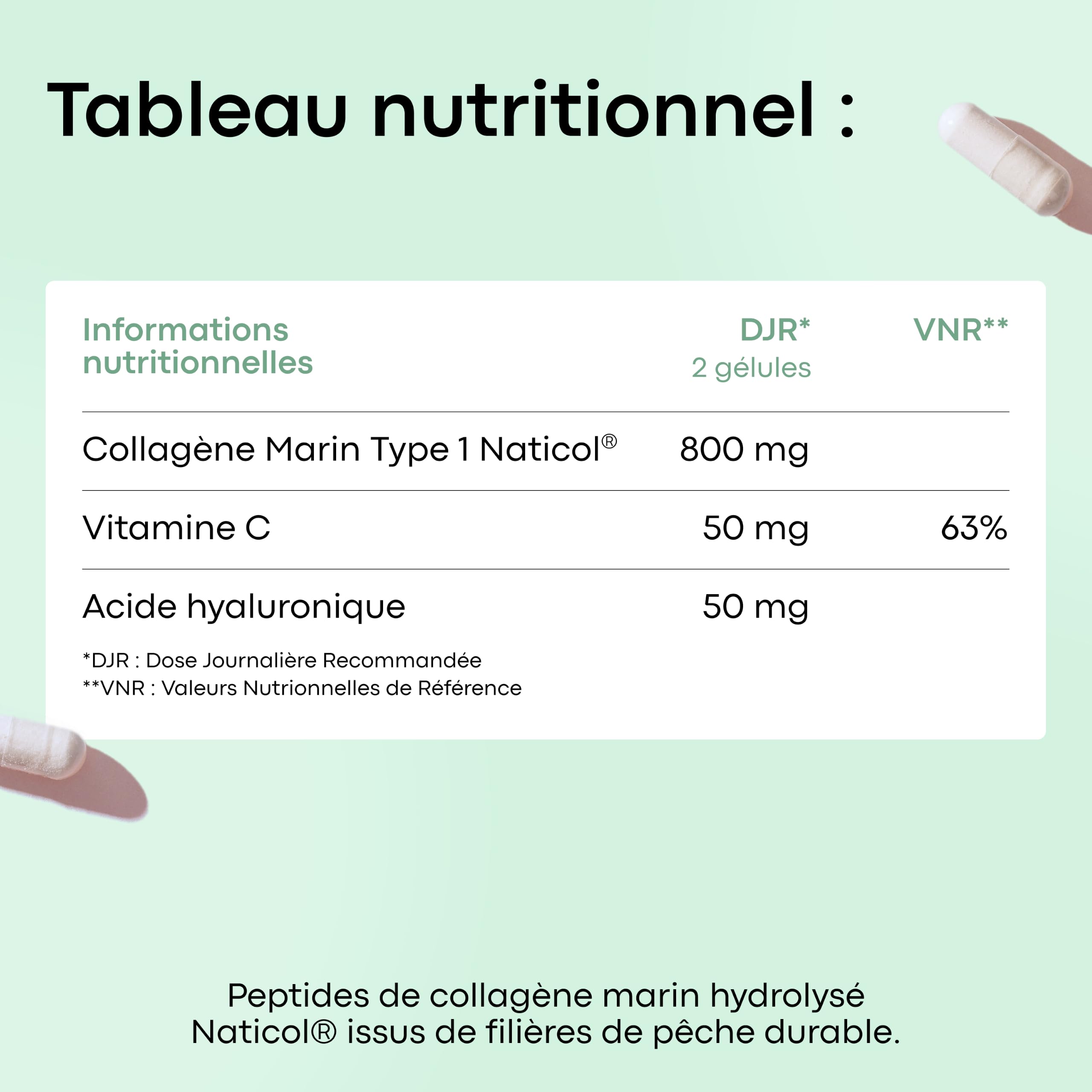 Collagene Marin + Acide Hyaluronique + Vitamine C, 120 Gélules - 2 Mois