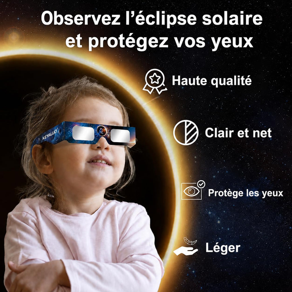 Keyaluo Lunettes eclipse solaire,approuvées AAS 2026, lot de 12 lunettes pour eclipse solaire pour une observation directe du soleil - Certifiées ISO 12312-2:2015(E) & CE