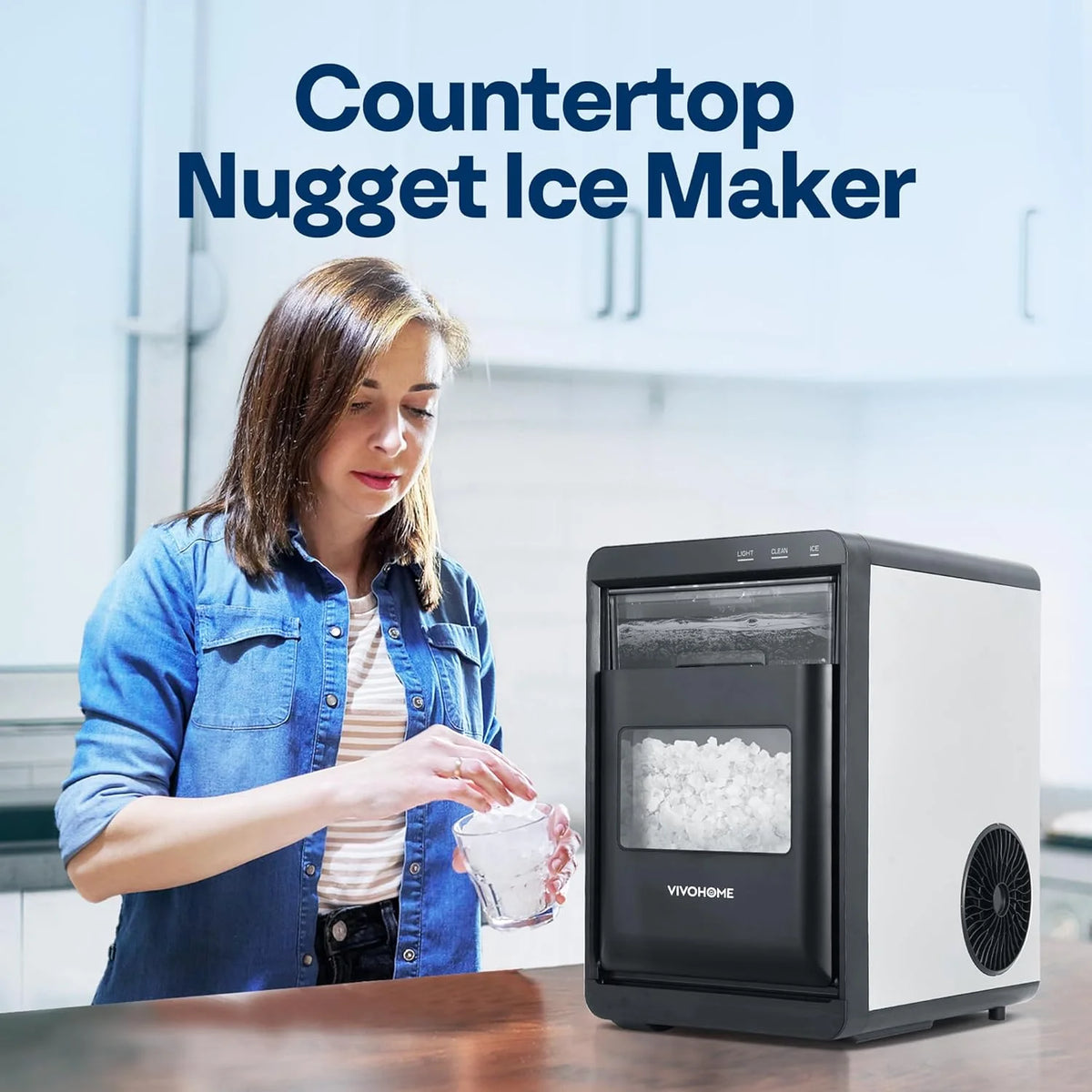 SPECSTAR Nugget Ice Maker Countertop, 45lbs/Day Pebble Ice Maker Machine, Soft Chewable Pellet Ice Machine with Self-Cleaning, Scoop, 10 Ice Bags, for Home Kitchen, RV, Camping, Office