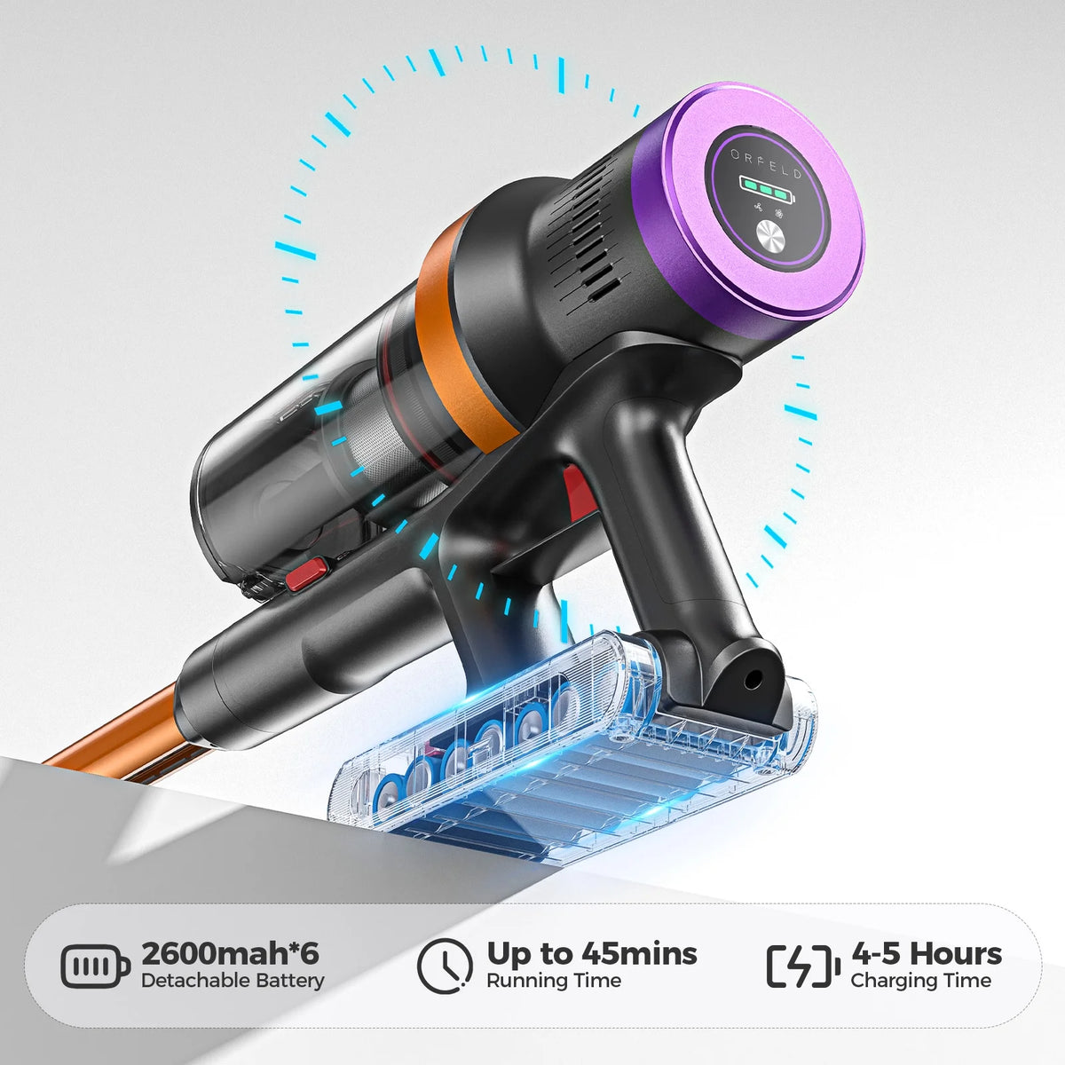 ORFELD Cordless Vacuum Cleaner, Lightweight 35KPa Stick Vacuum for Carpet Floor and Pet Hair