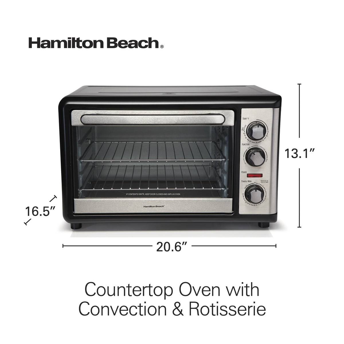Hamilton Beach Countertop Toaster Oven with Convection & Rotisserie, Extra Large Capacity, Black