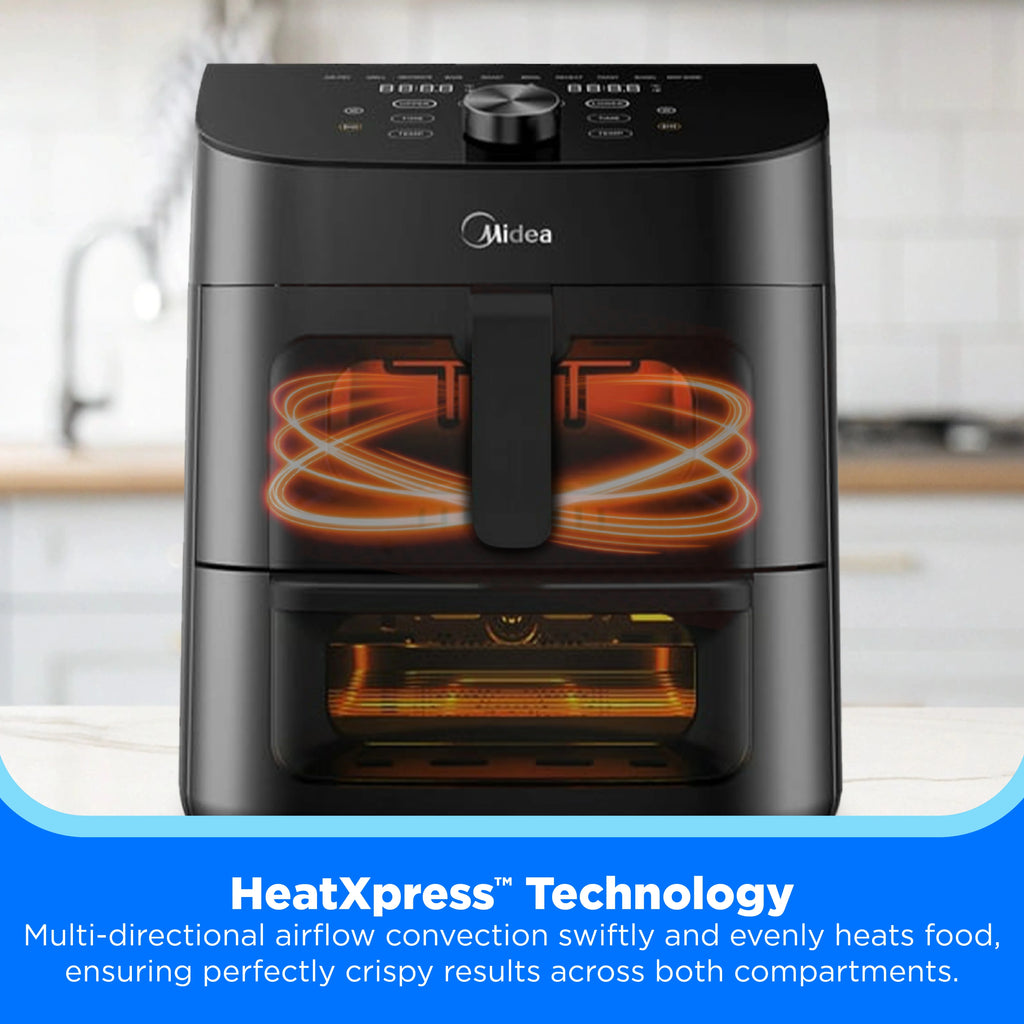 Midea 11 Quart 2-Basket Air Fryer, 8-in-1 Sync Finish Cooking