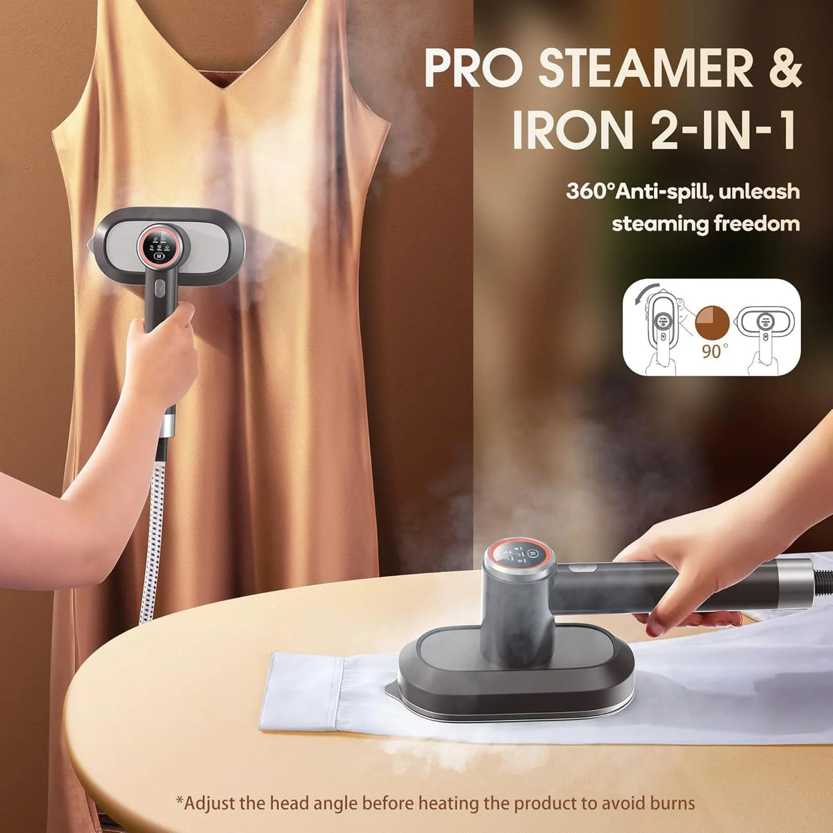Newbealer Steamer for Clothes,2-in-1 1550W Turbocharged Garment Steamer & Iron ,3 Levels Smart Control Steaming,1.2L Detachable Tank,Auto Shut-Off,Self-Cleaning,Innovative Storage: Hang or Wall Mount