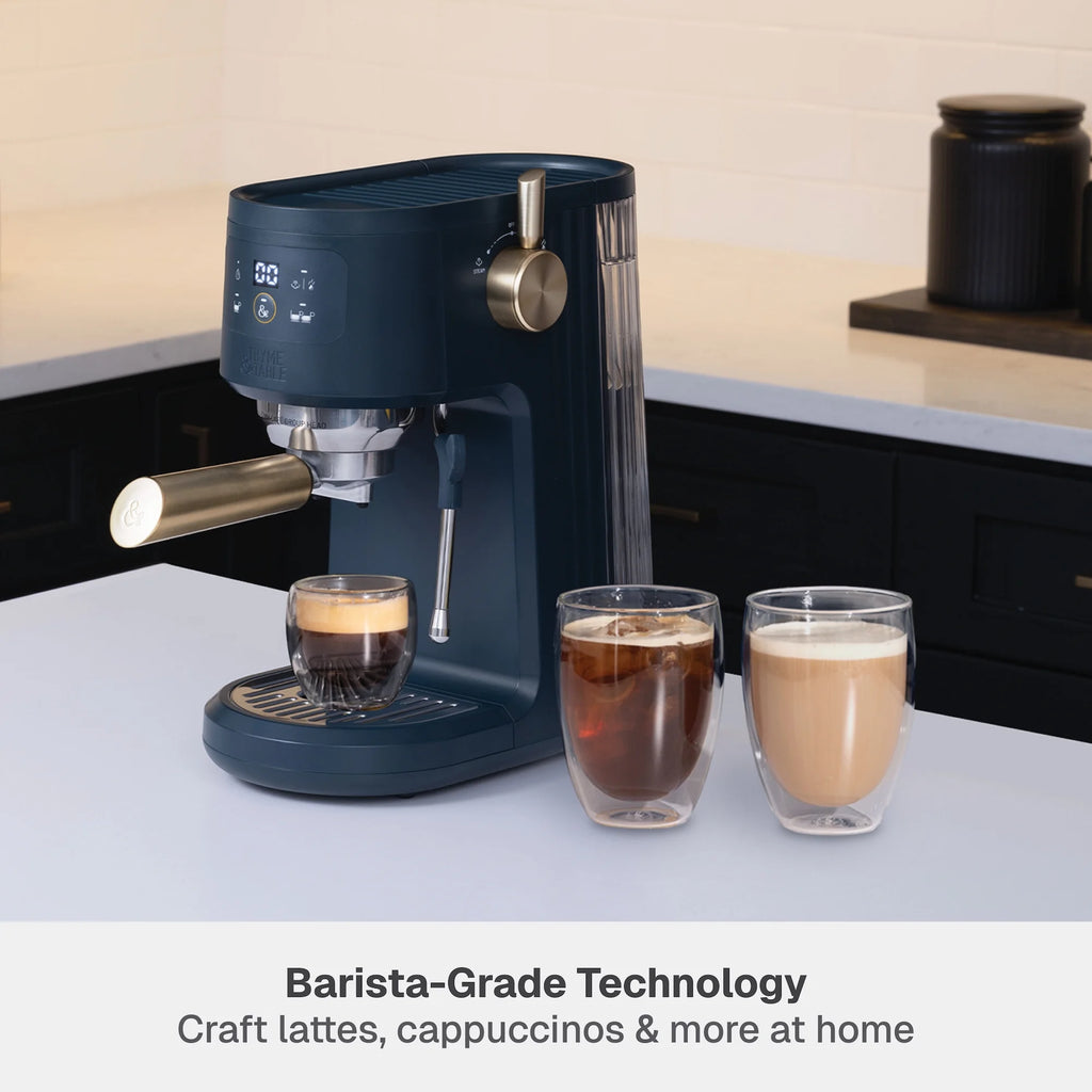Thyme & Table Barista Mini Espresso Machine with 15-Bar Pressure and Steam Wand, Sand White