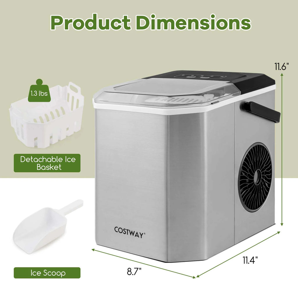 Costway Countertop Ice Maker Portable Ice Making Machine 6-13 Mins 9 Ice 26.5 lbs/24 Hrs Black