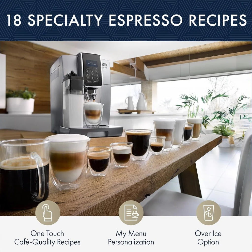 Restored DeLonghi Dinamica Automatic Espresso Machine w/ LatteCrema | 18 Recipes | ECAM35075SI (Refurbished)