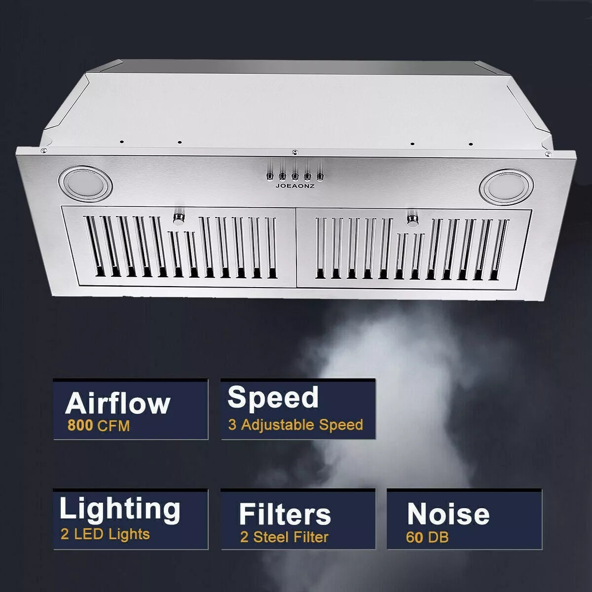 Range Hood 30 inch Insert Vent Hood 600 CFM Built-in Stainless Steel Range Hood Powerful Exhaust Vent Fan