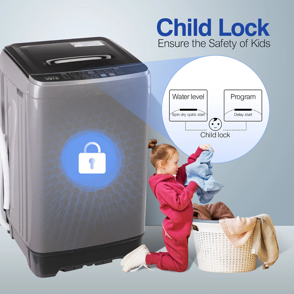 GGTB Portable Washing Machine for Apartments, 17.7 lbs Full Automatic Clothes Washer Machine,1.9 Cu.ft Top Load Washer with 10 Wash Programs/8 Water Levels, Coffee Gold