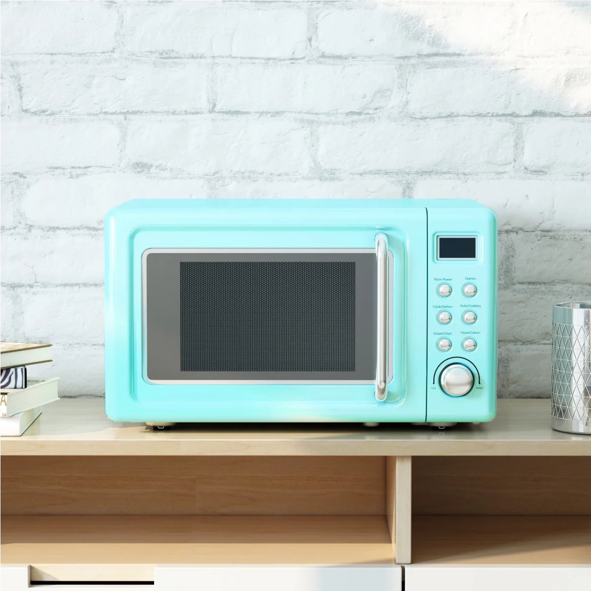 Costway 0.7Cu.ft Retro Countertop Microwave Oven 700W LED Display Glass Turntable Rose Gold