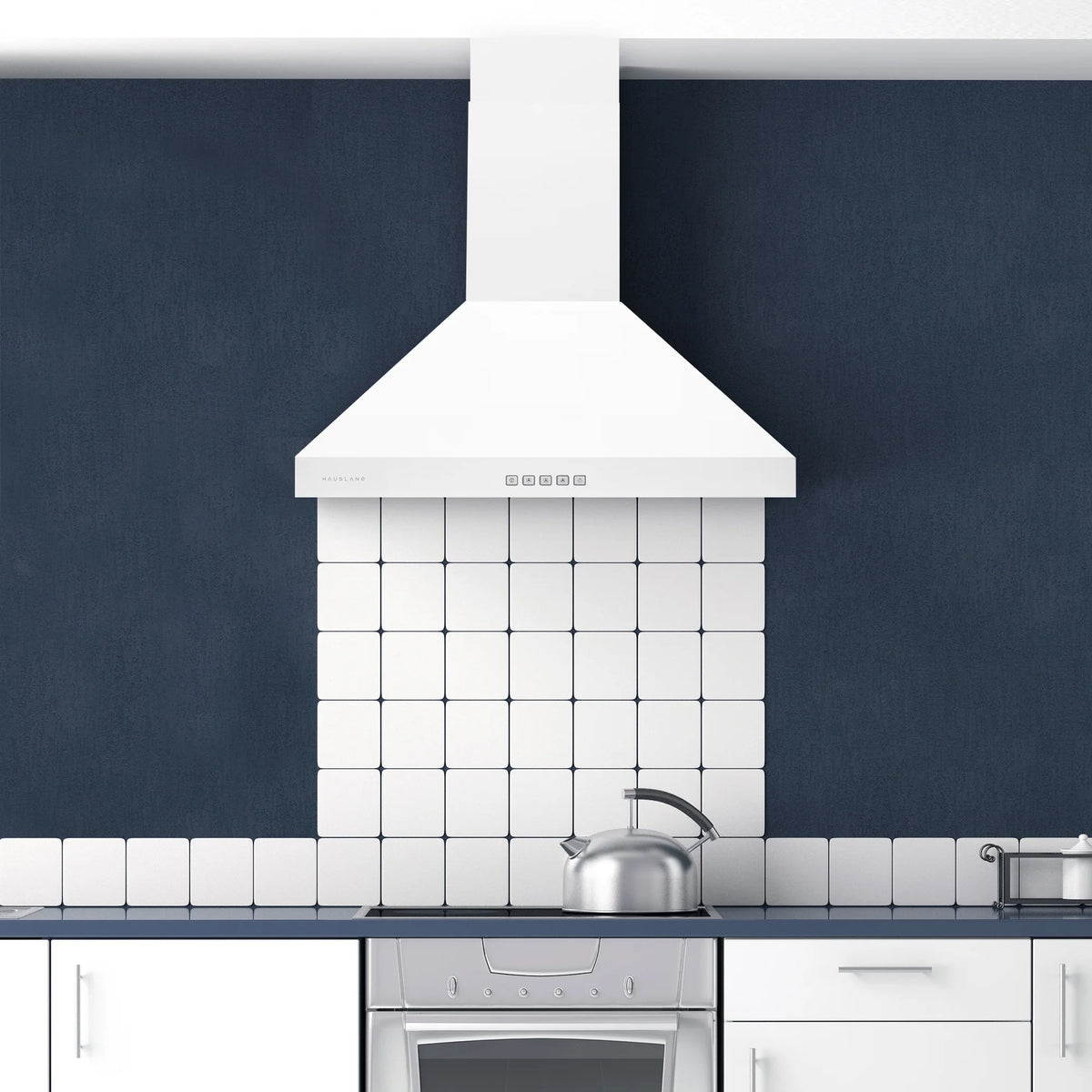 Hauslane WM-530  30-inch Wall Mount Range Hood, Matte White, Strong Suction, Stainless Steel Baffle Filters, LED Lamps